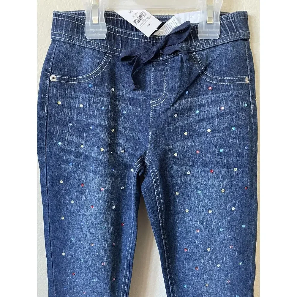 Justice Dark Wash Rhinestones Stretchy Girls Pull On Jean Leggings Pants Size 10